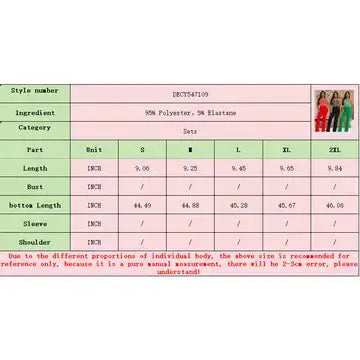 Product size chart with dimensions and ingredients for a garment, featuring two models at the top.