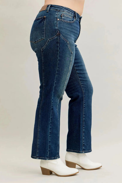 Judy Blue plus size straight leg jeans side view on model