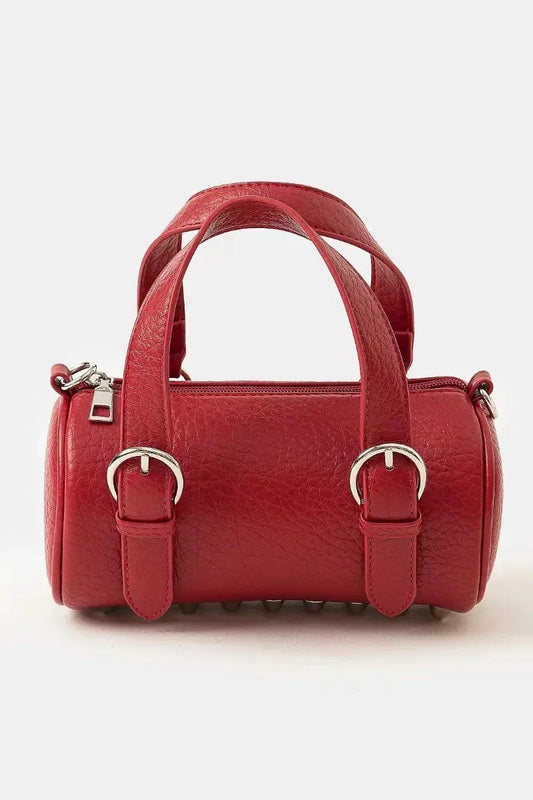 Faux Leather Barrel Handbag – Red Mini Cylinder Bag | Couture Envy.