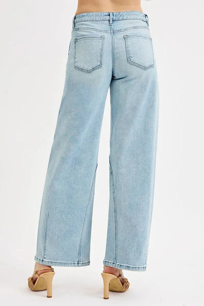 Back view of RISEN plus-size light wash denim