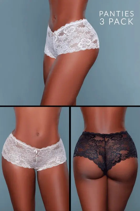 high-rise lace boyshorts 3 pack front view