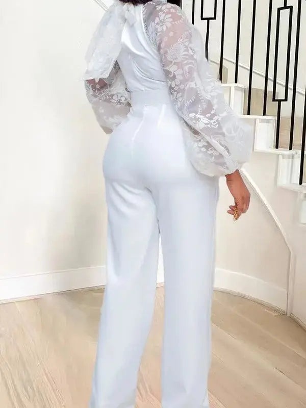 White high waist lantern sleeve bodycon dress on model - Back view.