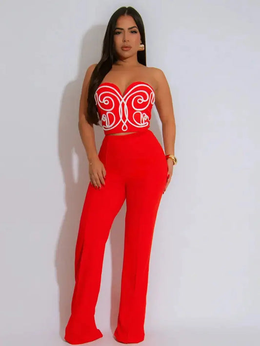Strapless Crop Top & Tailored Trousers Set Faire