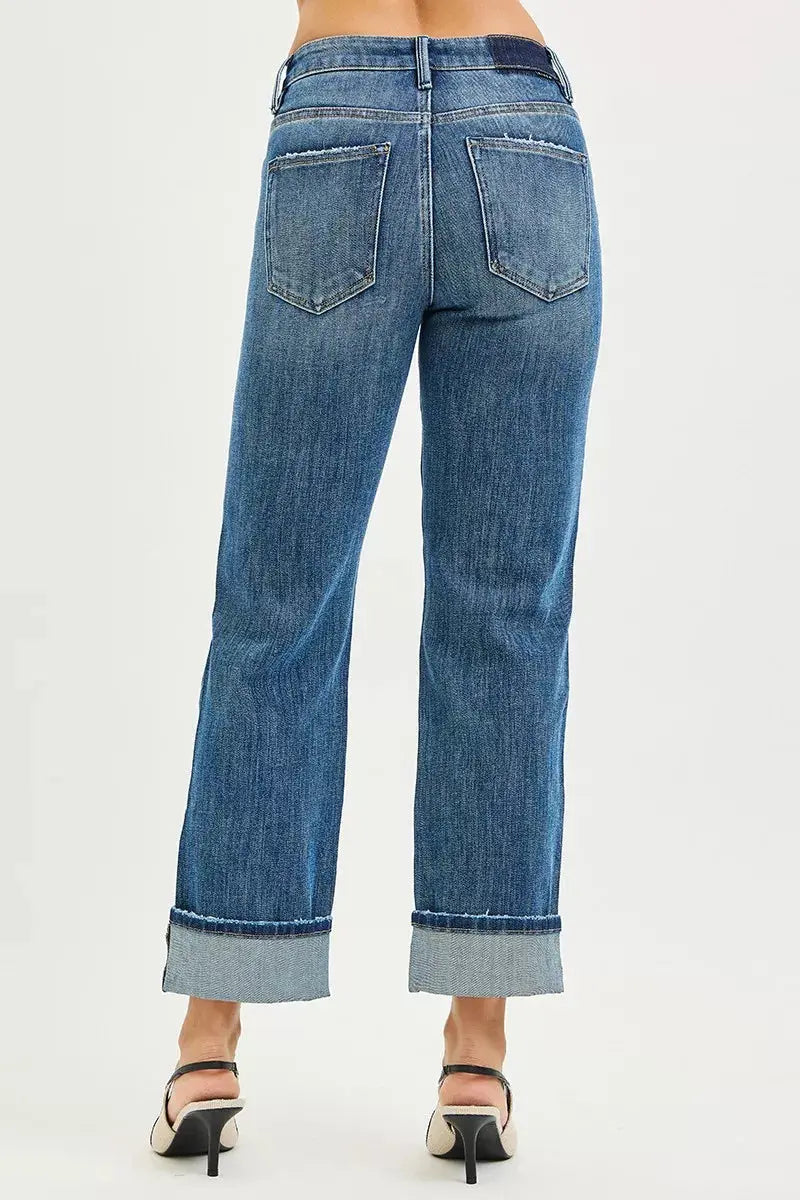 Back view of Women’s relaxed straight leg denim