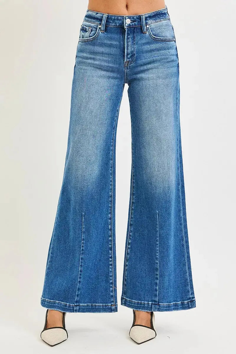 RISEN, Wide Leg Jeans, Flared Denim, Mid Rise Jeans, Women’s Denim, Stretch Denim, Ship from USA