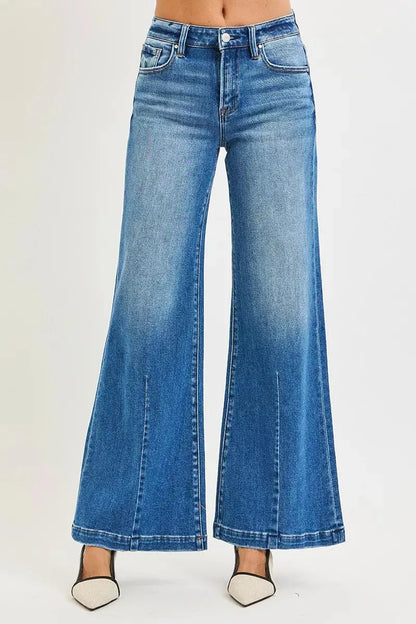 RISEN, Wide Leg Jeans, Flared Denim, Mid Rise Jeans, Women’s Denim, Stretch Denim, Ship from USA