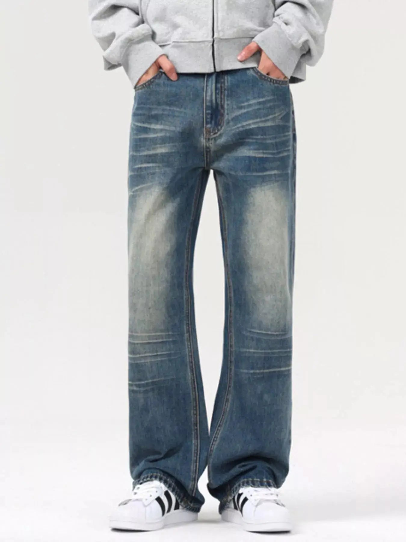 Men’s Vintage Wash Loose Fit Jeans – full frontal view