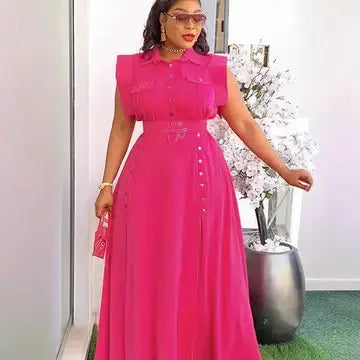 Rose sleeveless cowl neck work dress set on model - front view