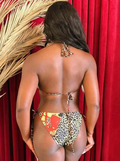 Tie side bikini back view floral leopard print