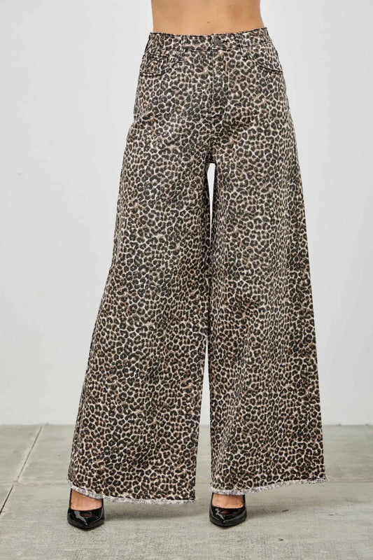 Leopard super high rise wide leg jeans front view