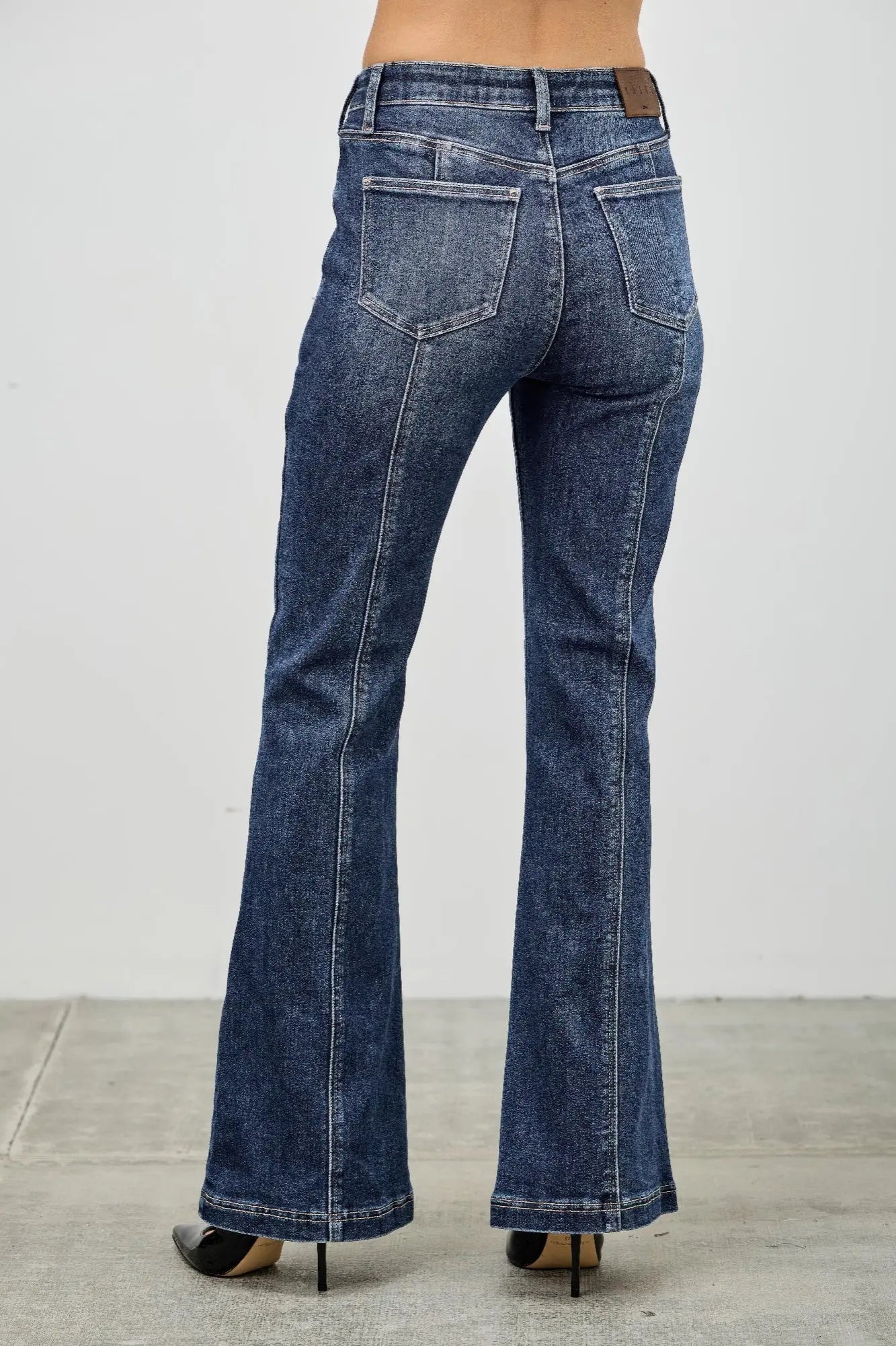 Women’s high waist bootcut jeans back view