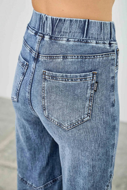 Plus size knit denim jeans with star accents back view