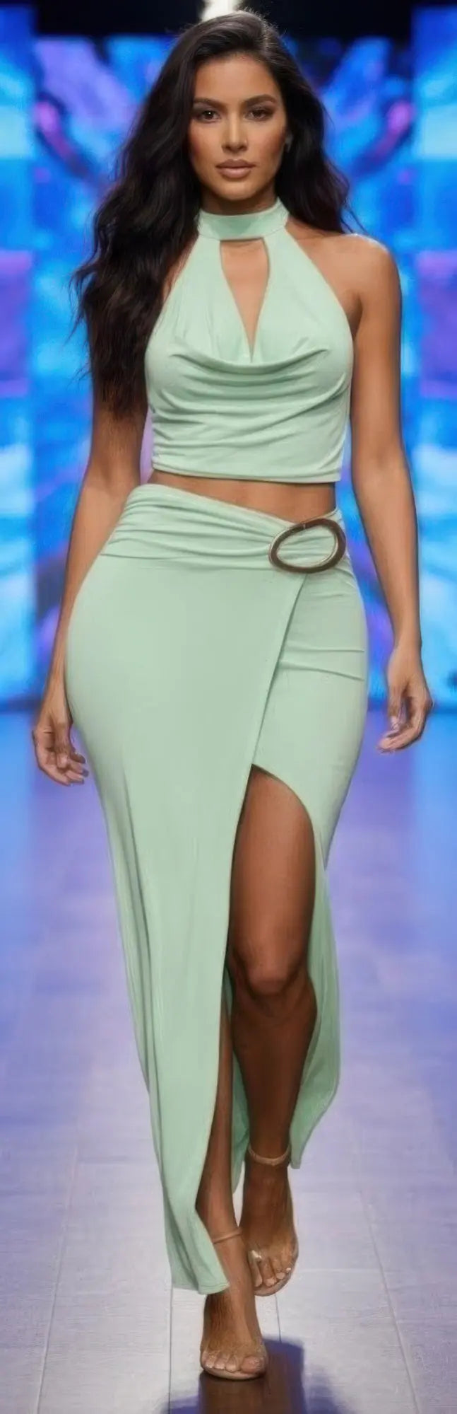 Oval ring detail asymmetrical skirt set