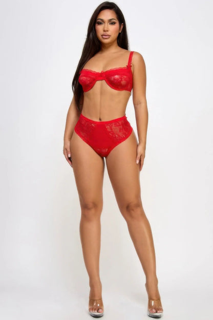 Women’s red lace intimate set full look