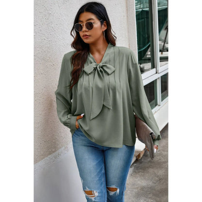 Plus size solid blouse with front knot detail