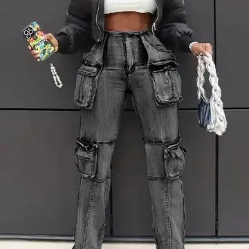 Patchwork Cargo Accordion Jeans