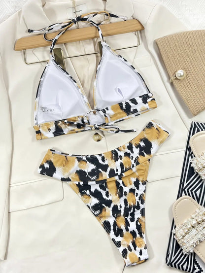 Animal Print Halter Neck Bikini Set - Couture Envy