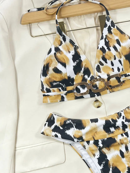 Animal Print Halter Neck Bikini Set - Couture Envy