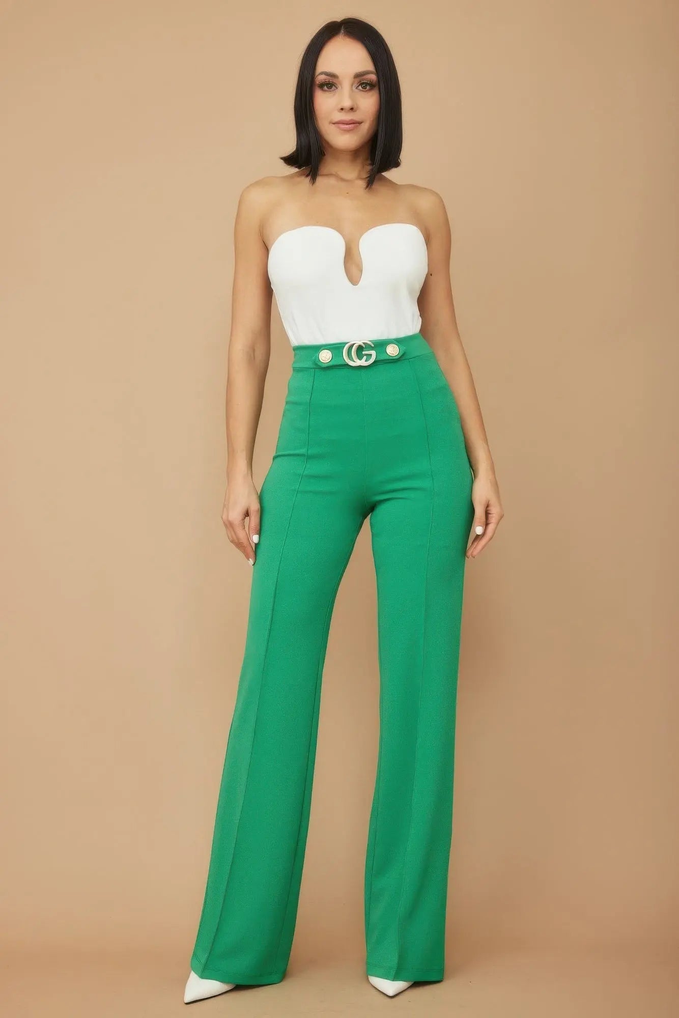 Cg Buckle And Button Detail Pants - Couture Envy
