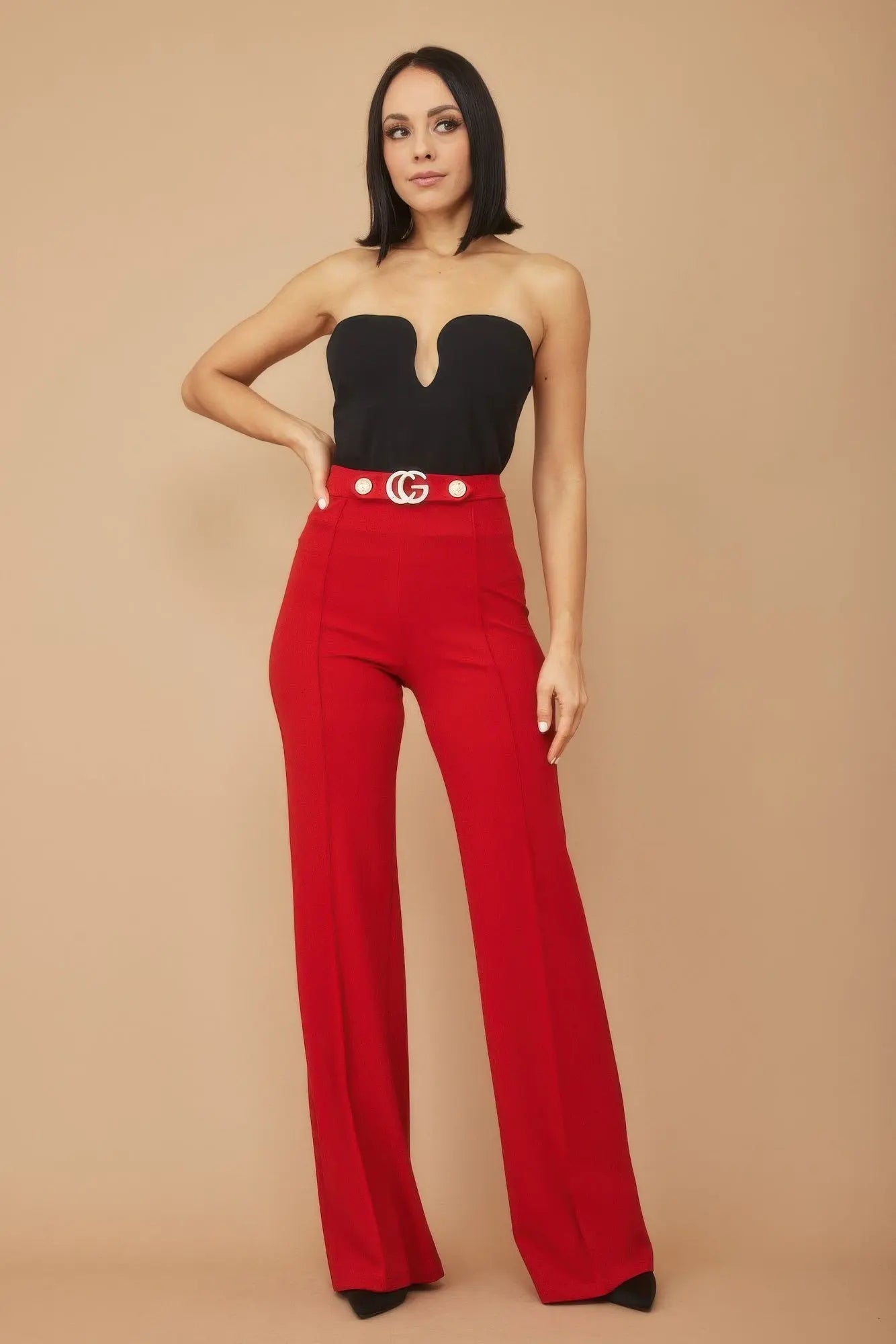 Cg Buckle And Button Detail Pants - Couture Envy