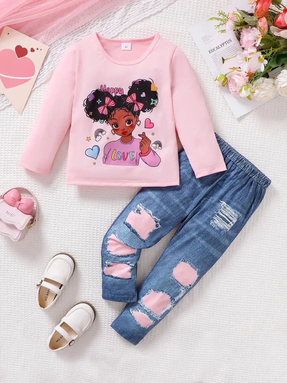 Children's Cartoon Graphic Top and Pants Set - Couture Envy