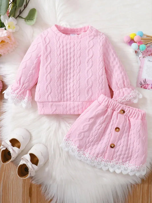 Children's Lace Detail Top and Skirt Set - Couture Envy