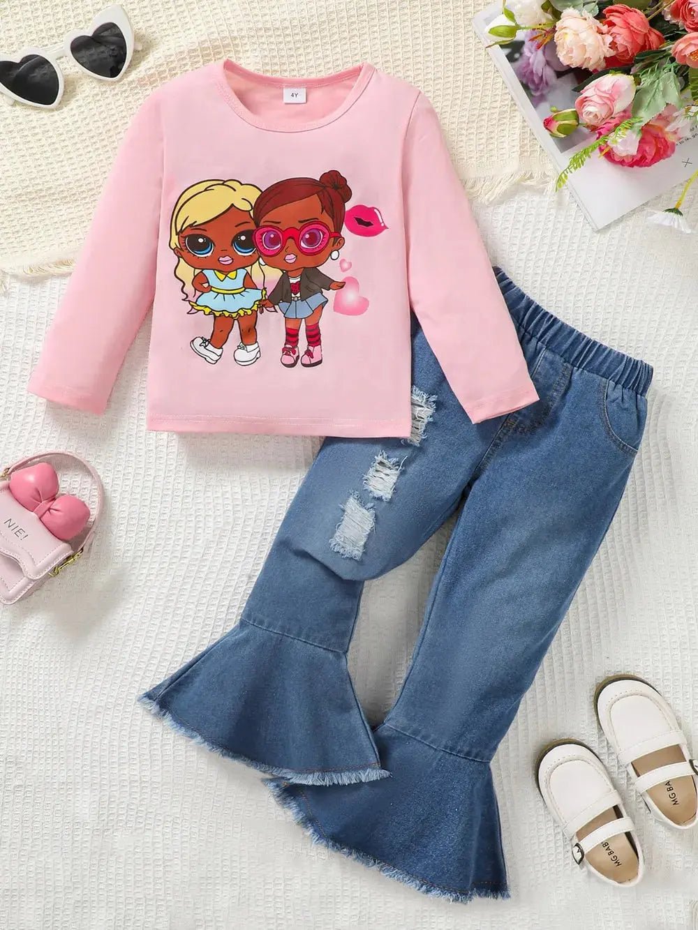 Children's Round Neck Graphic Top and Pants Set - Couture Envy