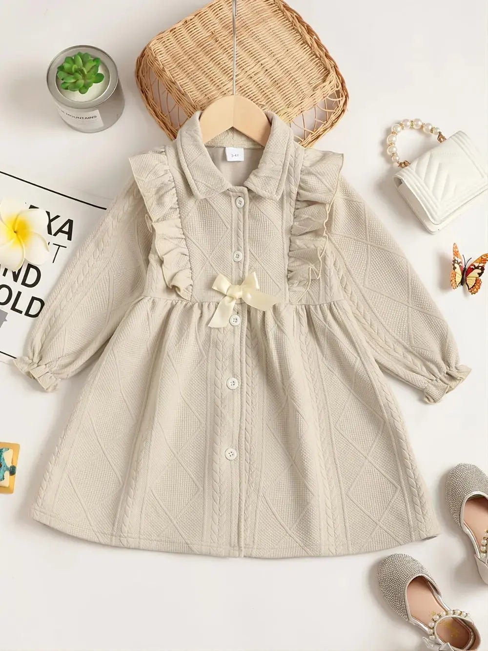 Children's Ruffled Bow Collared Neck Dress - Couture Envy