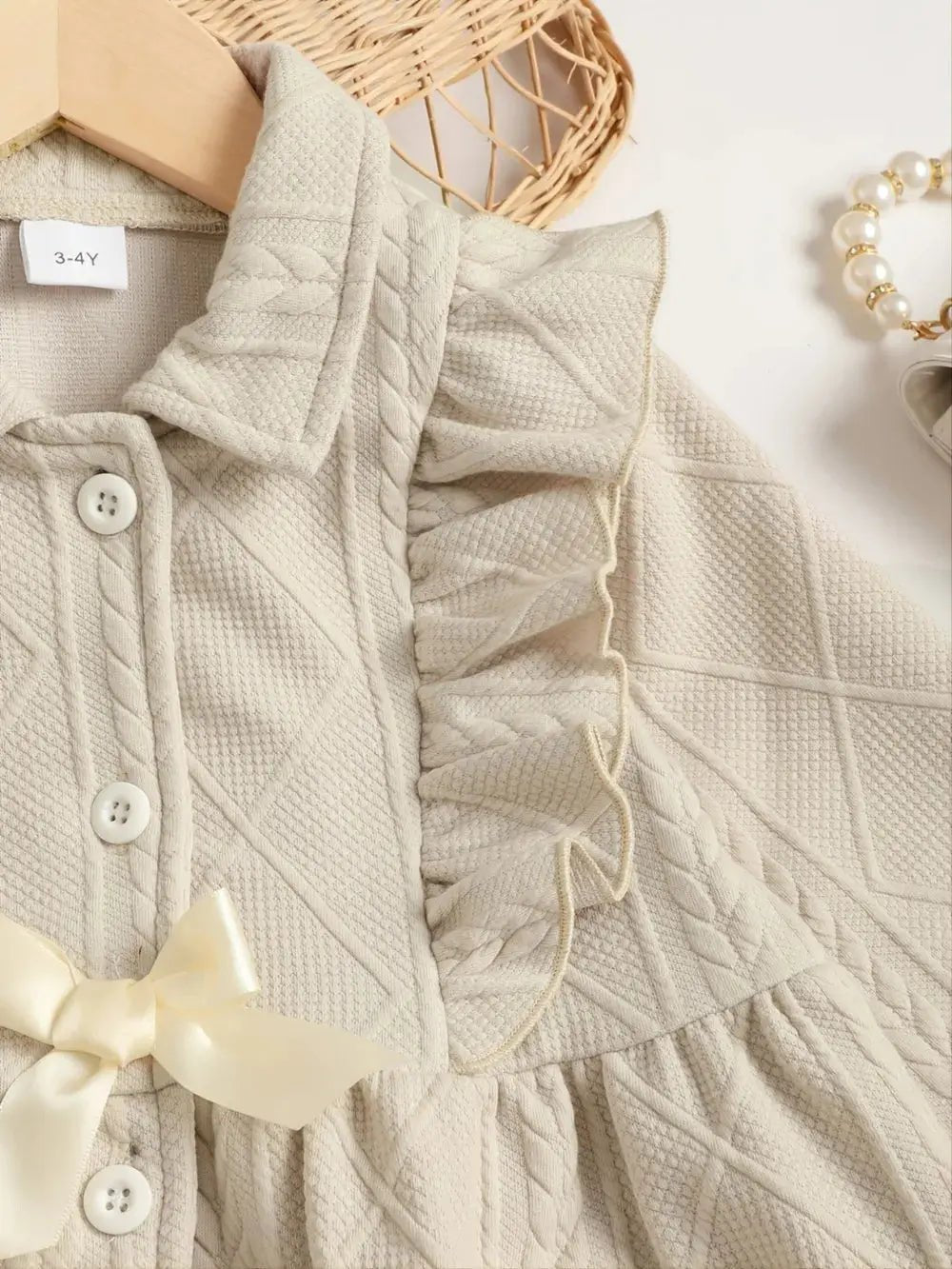Children's Ruffled Bow Collared Neck Dress - Couture Envy