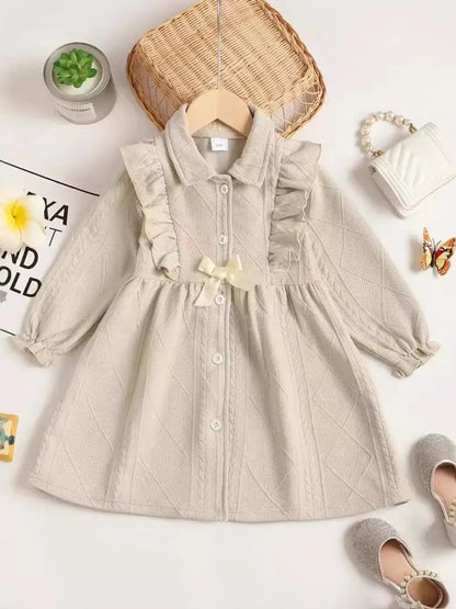Children's Ruffled Bow Collared Neck Dress - Couture Envy