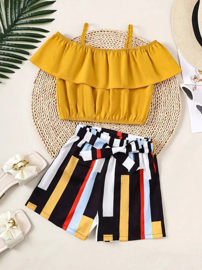Children's Ruffled Spaghetti Strap Top and Pants Set - Couture Envy