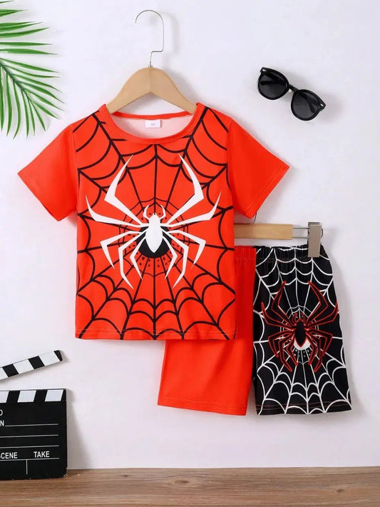 Children's Spider Round Neck Short Sleeve T-Shirt and Pants Set - Couture Envy