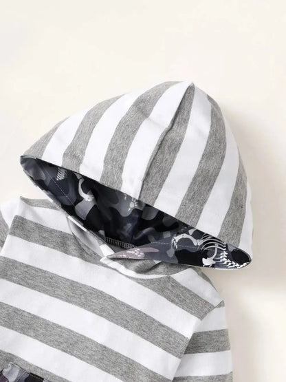 Children's Striped Hooded Bodysuit closeup picture of hoodie.