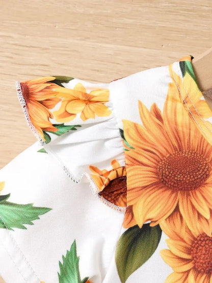 Children's Sunflower Ruffled Short Sleeve Top and Shorts Set - Couture Envy