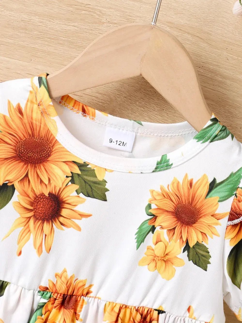 Children's Sunflower Ruffled Short Sleeve Top and Shorts Set - Couture Envy
