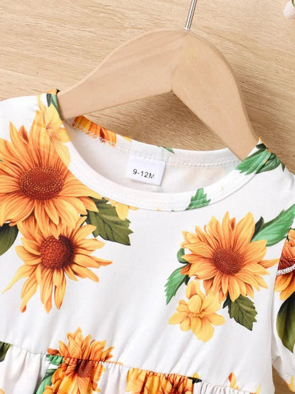 Children's Sunflower Ruffled Short Sleeve Top and Shorts Set - Couture Envy