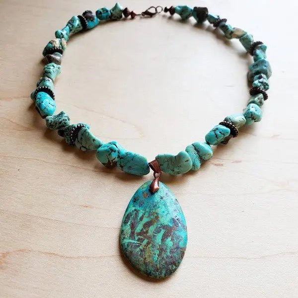 Chunky Turquoise Necklace Teardrop Pendant - Couture Envy