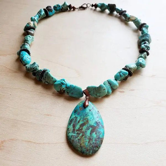 Chunky Turquoise Necklace Teardrop Pendant - Couture Envy