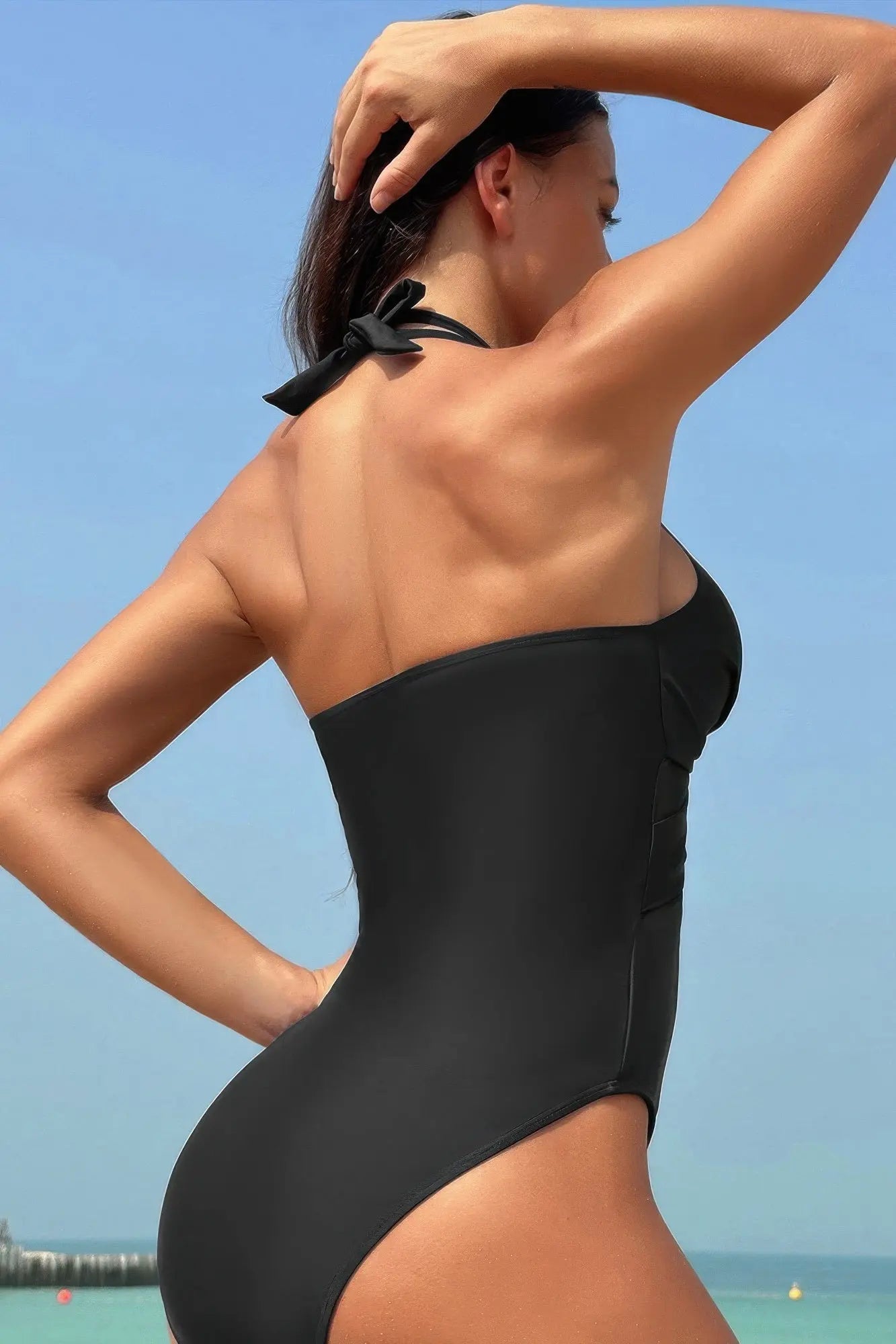 Color Block Halter Cross Lace One Piece Swimsuit - Couture Envy