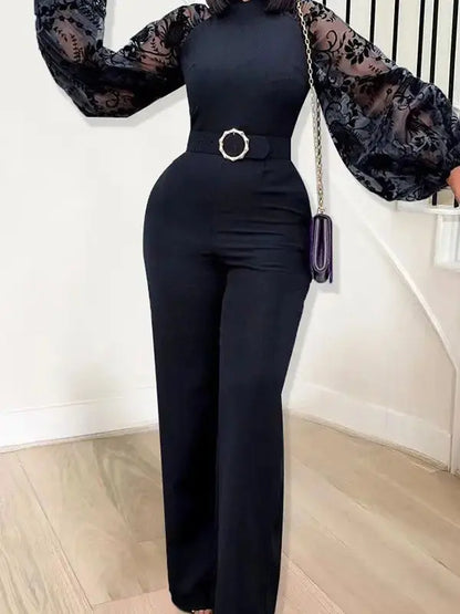 Black high waist lantern sleeve bodycon dress on model - angled view.