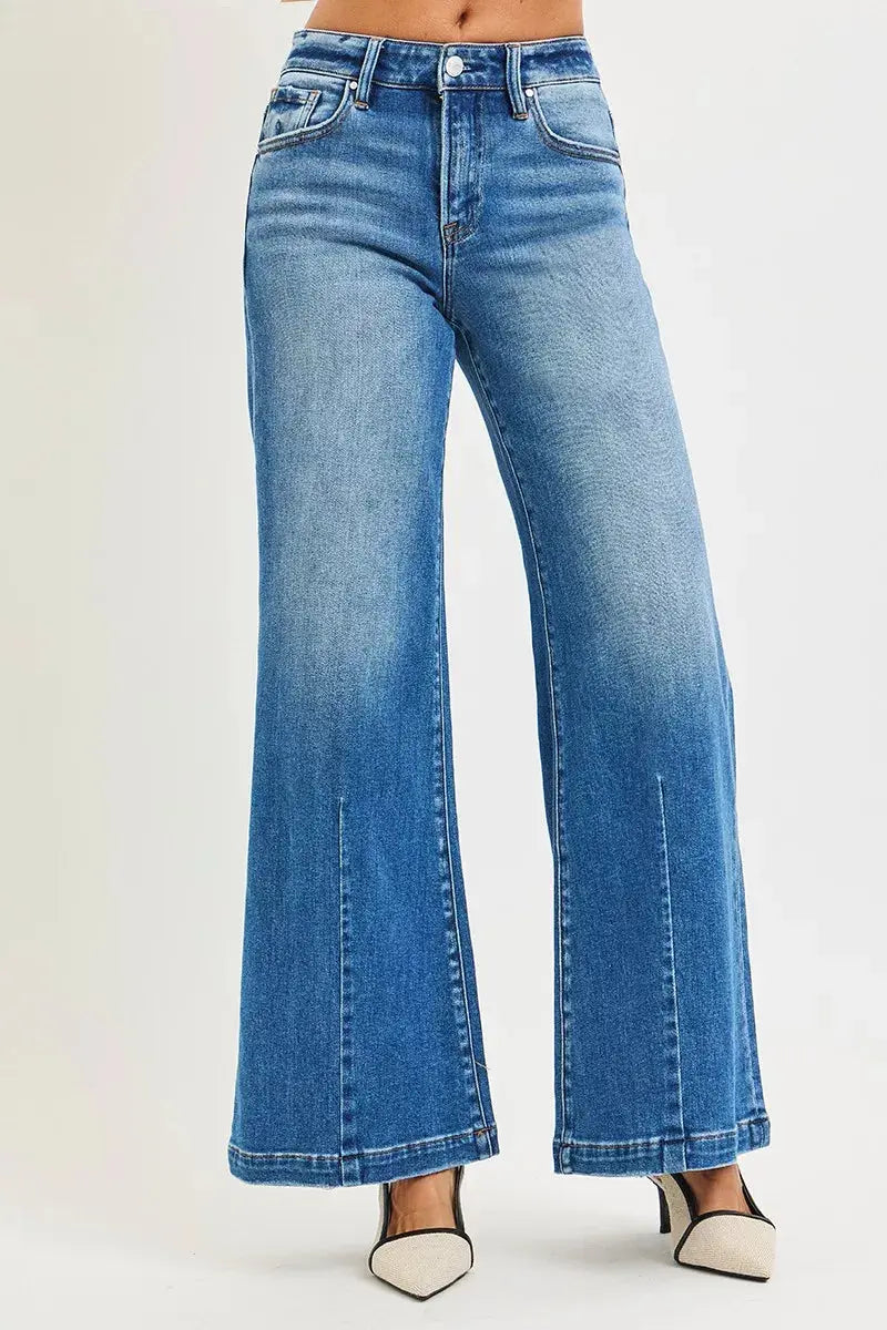 RISEN women’s denim jeans detail shot on model