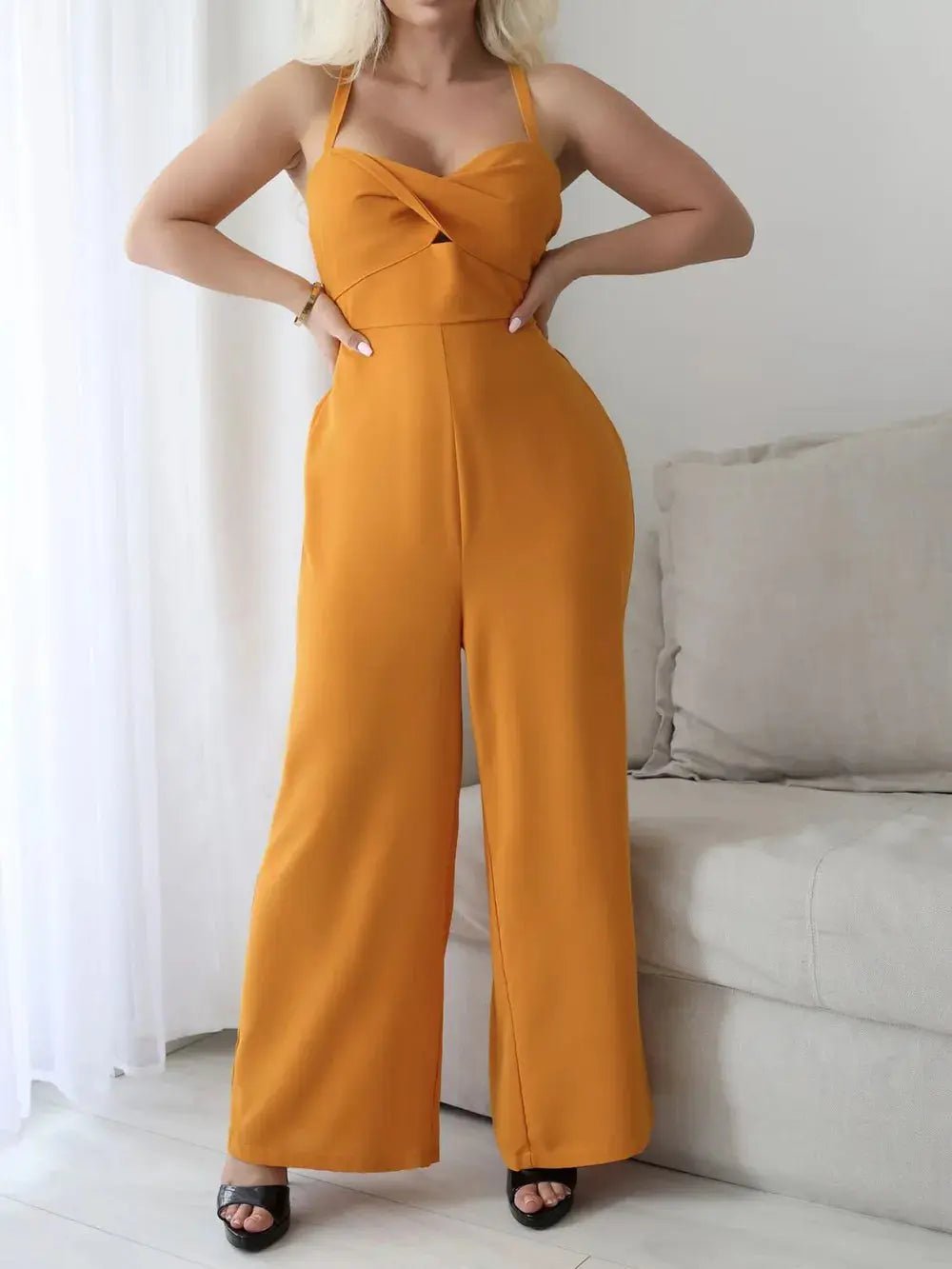 Devine Tie Back Backless Crisscross Jumpsuit - Couture Envy