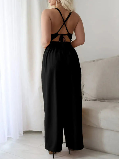 Devine Tie Back Backless Crisscross Jumpsuit - Couture Envy