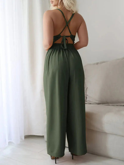 Devine Tie Back Backless Crisscross Jumpsuit - Couture Envy