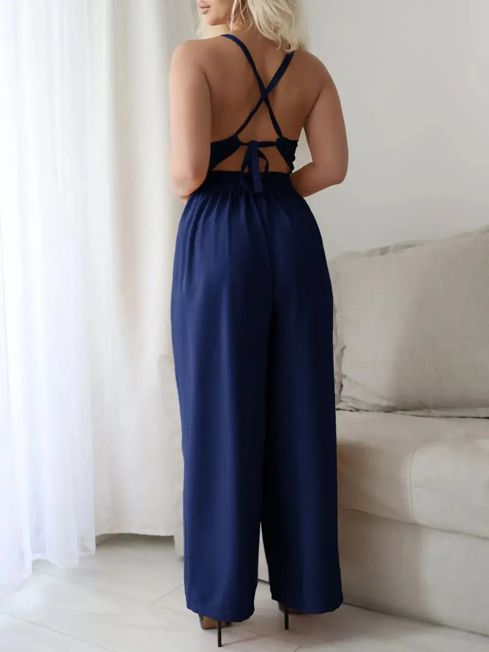 Devine Tie Back Backless Crisscross Jumpsuit - Couture Envy