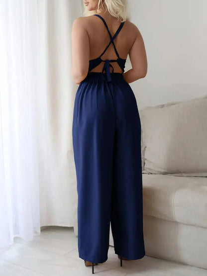 Devine Tie Back Backless Crisscross Jumpsuit - Couture Envy