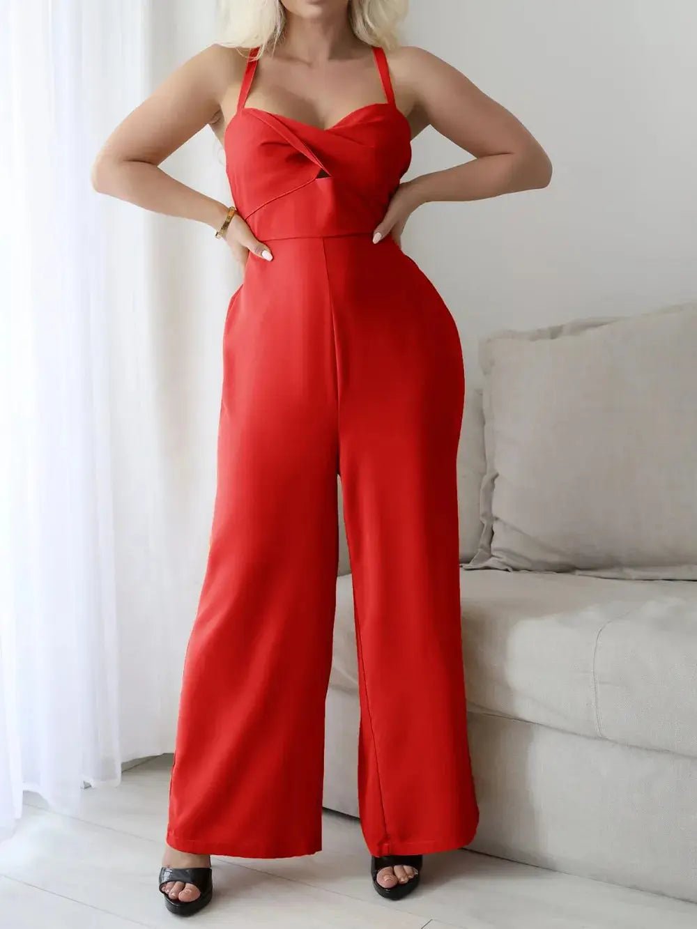 Devine Tie Back Backless Crisscross Jumpsuit - Couture Envy
