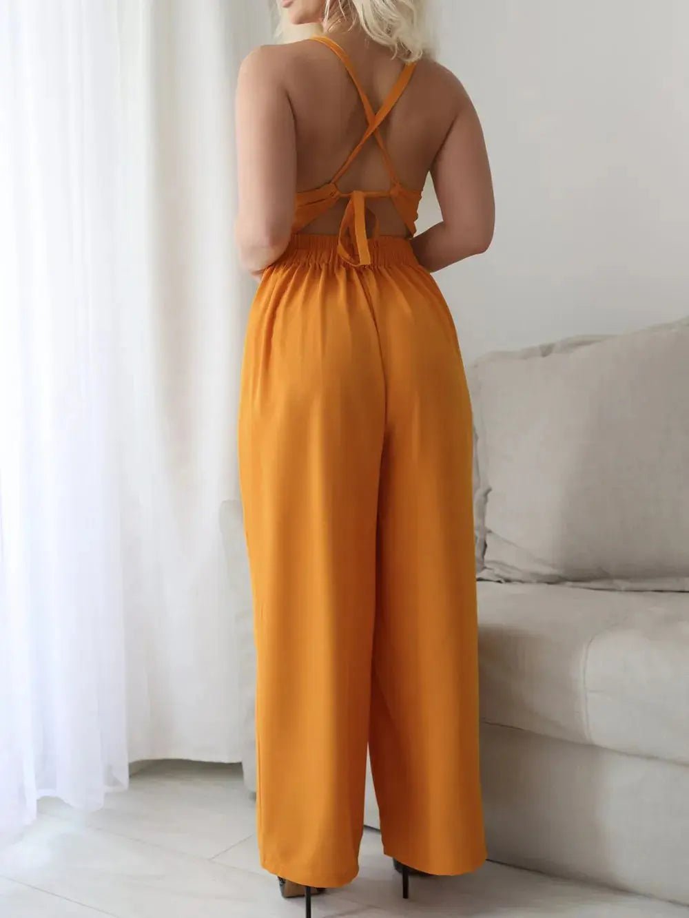 Devine Tie Back Backless Crisscross Jumpsuit - Couture Envy