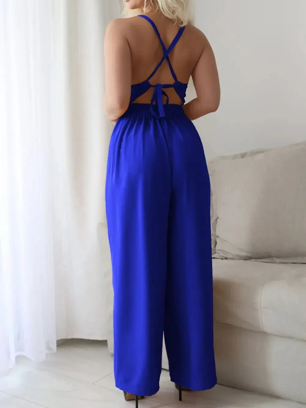 Devine Tie Back Backless Crisscross Jumpsuit - Couture Envy