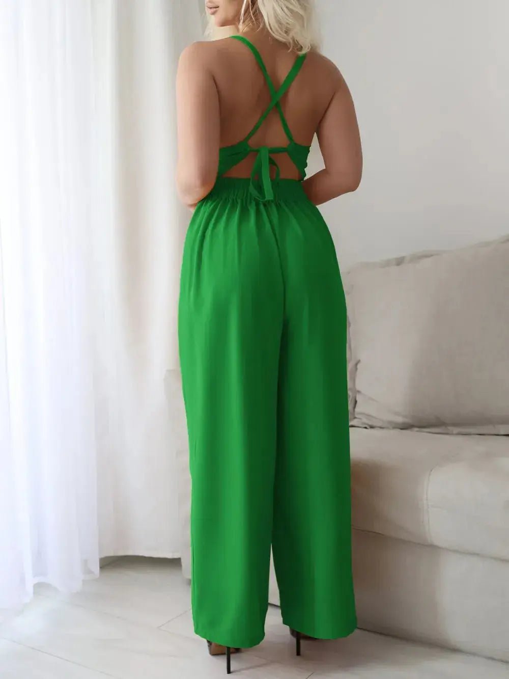 Devine Tie Back Backless Crisscross Jumpsuit - Couture Envy